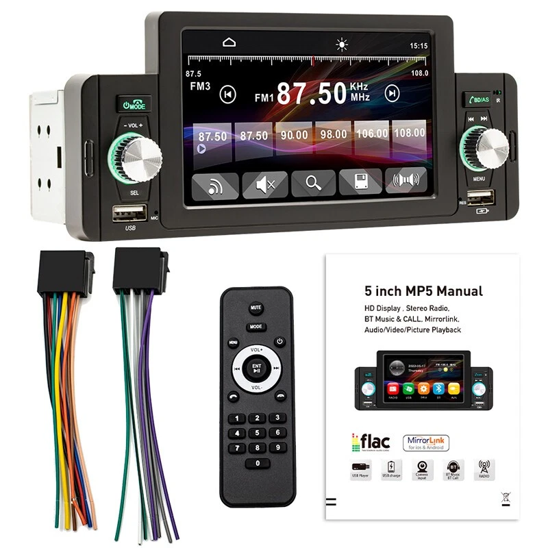 Radio estéreo para automóvil con pantalla HD IPS 1 Din de 5" FM USB AUX TF MP3 MP5 reproductor tablero piezas Foto 2 de 4