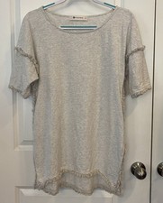 The Impeccable Pig Dress Sz S Light Heathered Grey Frayed Edge Design 