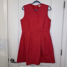 Gap Red Fit & Flare V-Neck Sleeveless Poplin Cotton Zip Pleated Dress 12