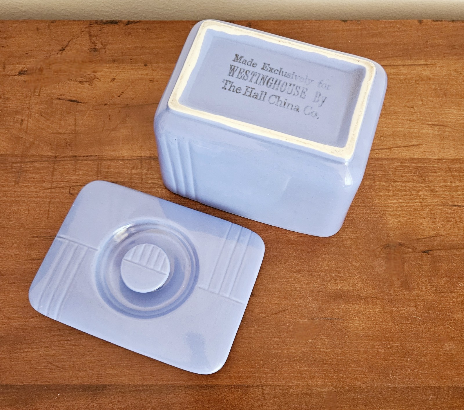 Vintage Hall China Co Westinghouse Blue Lidded Refrigerator Dish