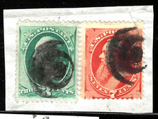 Billete de lavado Sc #158 #160 Target Cancel 7 centavos Stanton de 3 centavos 1871 EE. UU. 35A24