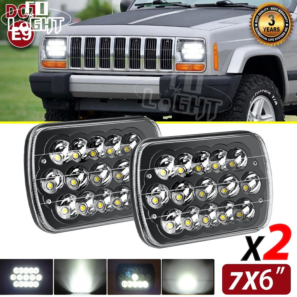 Pair 5x7" 7x6 LED Headlights For Jeep 84-2001 Cherokee XJ /For 86-1995 Wrangler