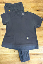 Carhartt Force Gray Scrub Set V-Neck Top Drawstring Pants