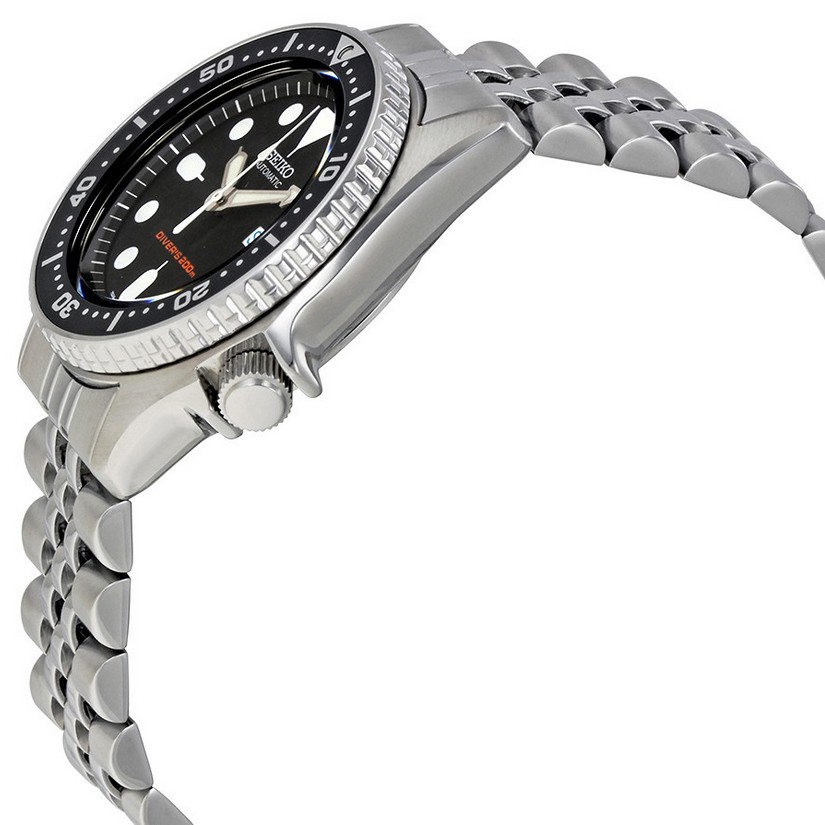 Seiko Black Automatic Dive Watch with Stainless Steel Bracelet #SKX013K2