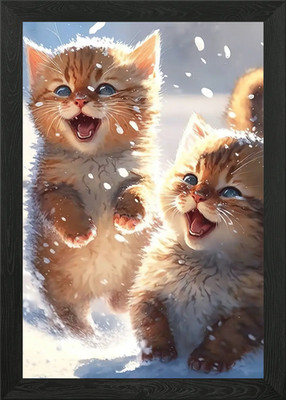 Winter Baby Katzen Gerahmtes Wandbild Poster Leinwanddruck Bild