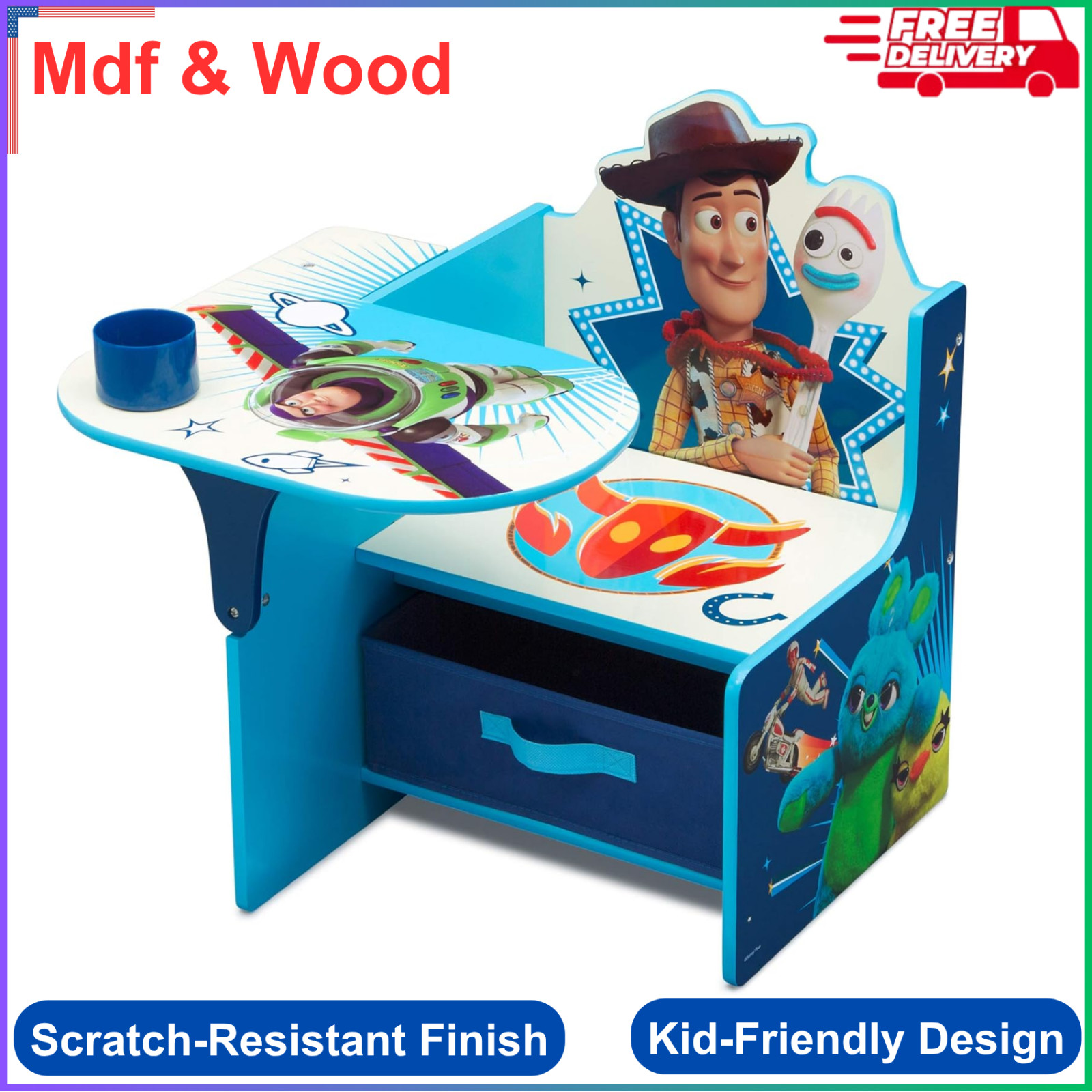 Desk With Storage Bin, Toy Story 4, Mdf And Wood, Imported