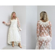 1970's NWT Vintage Country Elegance Sheer Lace Wedding Dress  Women's XS SM MD