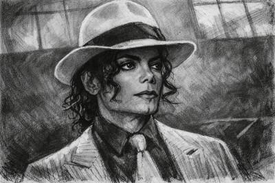 Pop Star Michael Jackson Smoothe Criminal Hat Charcoal Sketch Poster Print 11x14