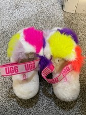 UGG Fluff Yeah Women s slide slippers in a bold multicolor design with pink UGG