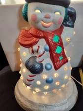 Ceramic VTG Snowman that lights up & color changes OOAK