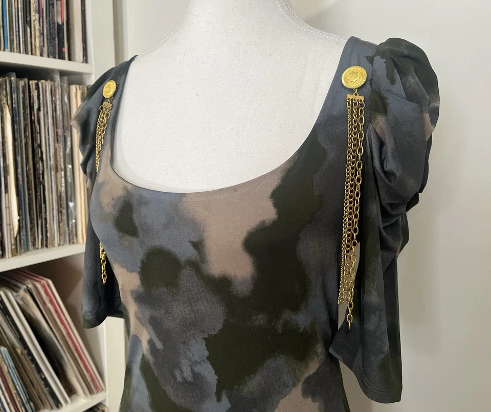 De Colección Y2K Bebé Phat Sexy Abstracto Dorado Detalle Dije Manga Acanalada Top Para Mujer’s M Foto 3 de 4