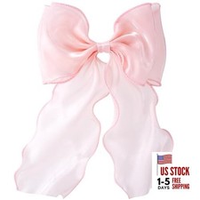 Large Hair Bow Clips, Pink Silk Yarn Ribbon Bow Hair Barrette for Pink, 1pcs