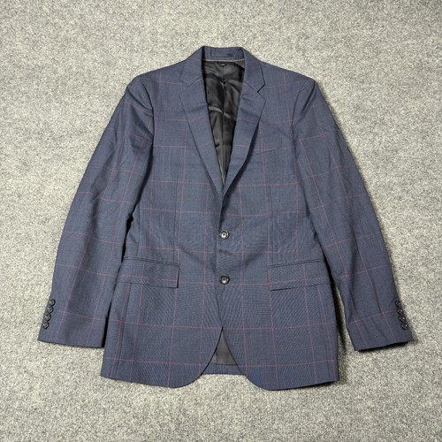 J Crew Ludlow Blazer Mens 36R Blue Windowpane Wool Sport Coat Vitale Barberis