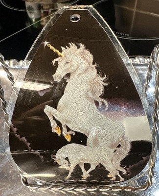 Vintage 1980s Unicorn & Foal Curved Glass Touch Lamp Shade Replacement Panel