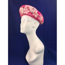 Vintage 1960s Floral Pillbox Hat Pink Alfreda New York Mod Style Hat
