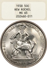 1938 50C NGC MS65 CAC New Rochelle Commemorative Half Dollar Fatty Holder