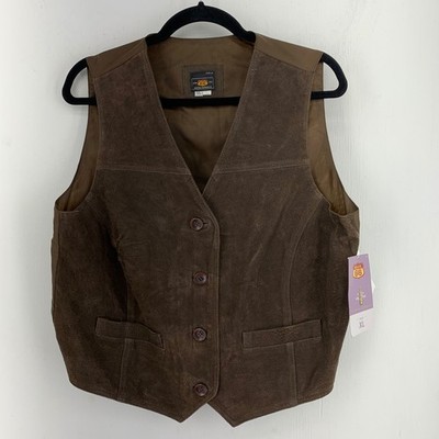 Vtg Route 66 Brown Leather Western Boho Cowgirl Vest Women XL NWT Indie Grunge