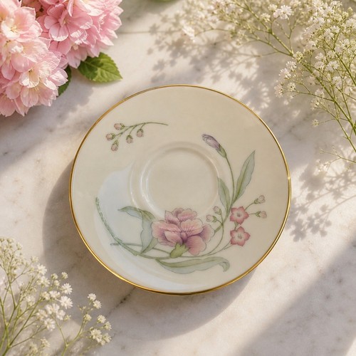 VTG 70s/80s Lenox Heiress Saucer Floral 6" Cream Gold Trim USA Multiple