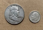 Lot Of 90% Silver Ben Franklin Half Dollar Coin And Roosevelt Dime 1961 D