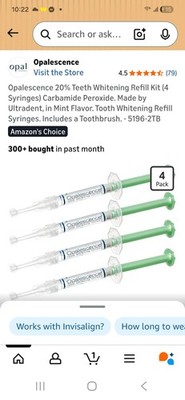 Opalescence 20% Teeth Whitening Refill Kit (4 Syringes) Carbamide Peroxide. Made