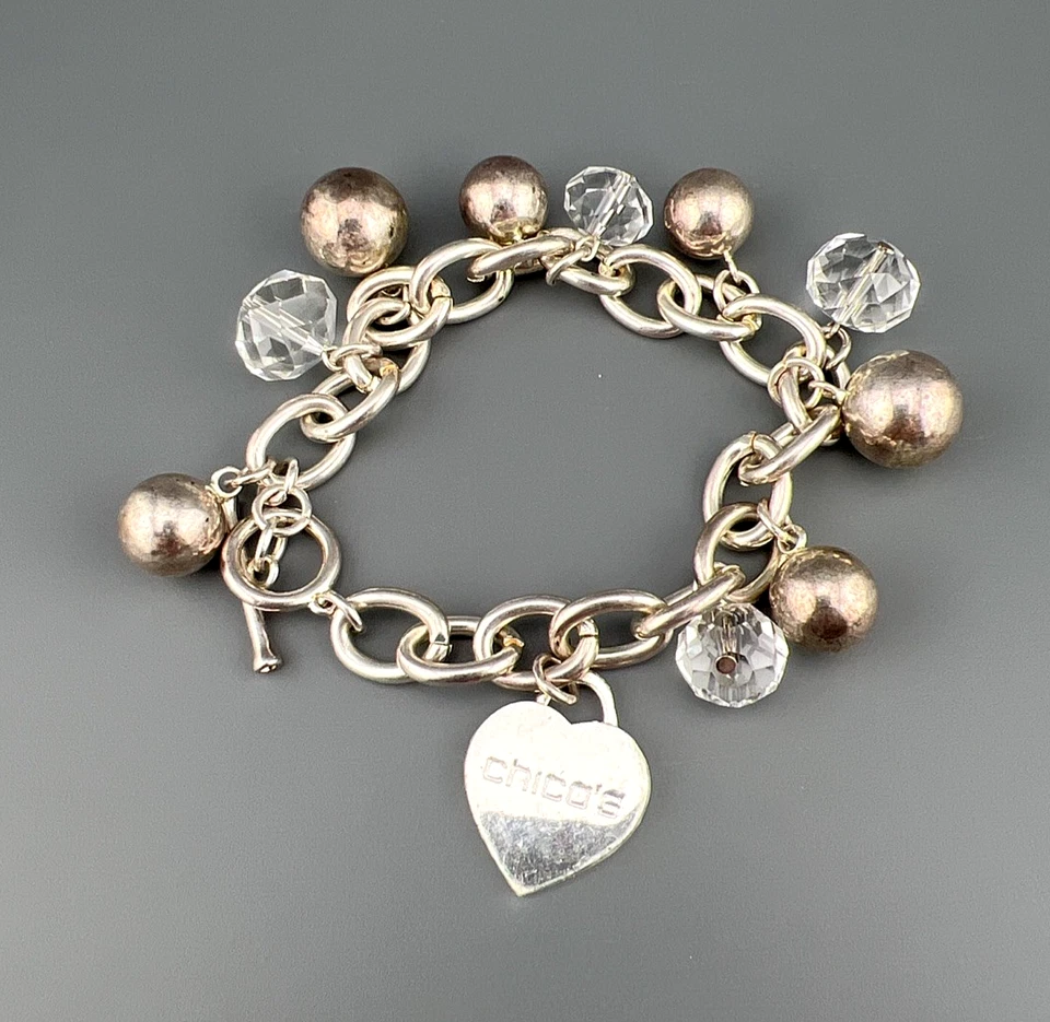Pulsera Chicos Cristal Dije Tono Plata Facetado Cromo Transparente Cuentas Etiqueta Corazón Foto 2 de 4