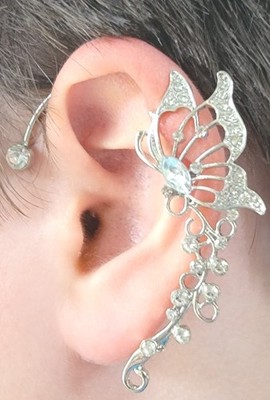 Victorian Trading Butterfly Fairy Elf Ear Wrap Cuff Rhinestone B7
