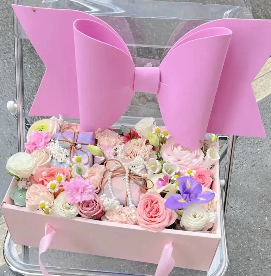 Caja de regalo rosa grande, caja de arco rosa, caja de regalo de lujo Foto 3 de 4