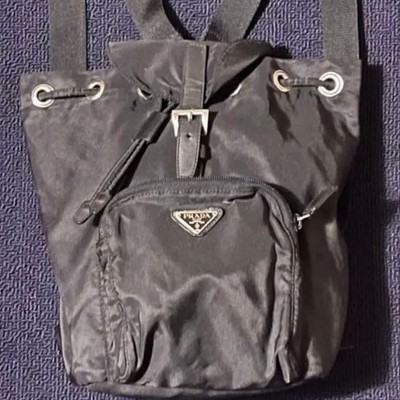 PRADA Tessuto Nylon Mini Backpack Black Triangle Logo Authentic Bag