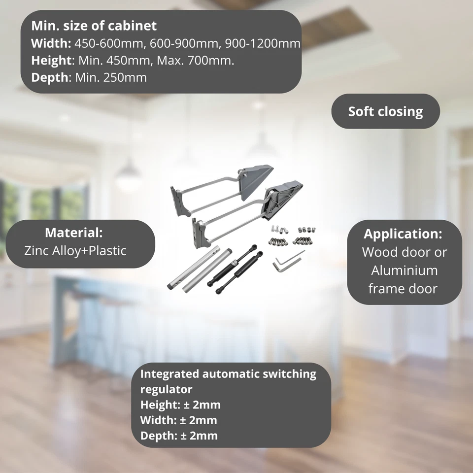 Meccanismo Lift-Up 90° Ammortizzato Apertura Anta Pensile - Free Stop - Imagen 3 de 4