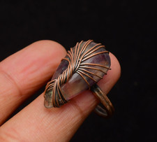 Fluorite Gemstone Copper Wire Wrapped Handmade Jewelry Ring Size 10