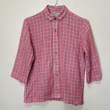 Red Plaid Half Sleeve Vintage 70s Button Down Peter Pan Collared Shirt