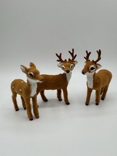 Deer Buck Fawn Faux Fur Christmas Decor Set of 3 Brown Figurines Mantle