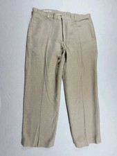 Perry Ellis Linen Dress Pants Men's 36x30 Beige Slim Straight Preppy Trousers