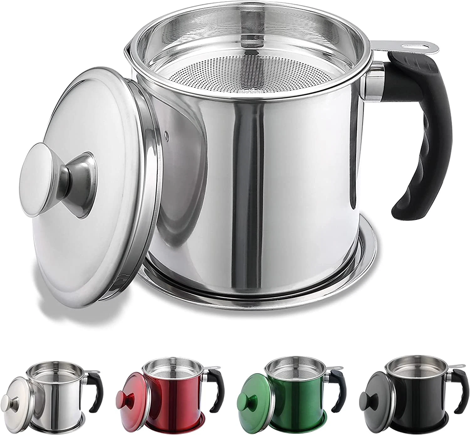 Kyraton Bacon Grease Container with Strainer, 48 Oz Stainless Steel Oil Containe
