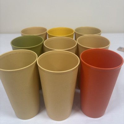 Set of NINE Vintage Tupperware 873 Stackable Drinking Cup Tumblers 16 oz Harvest
