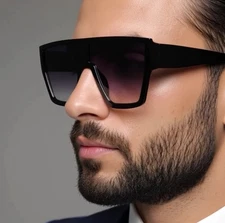 Men Designer Sunglasses Oversized Flat Lens Large Big Shield Square Luxury NEW