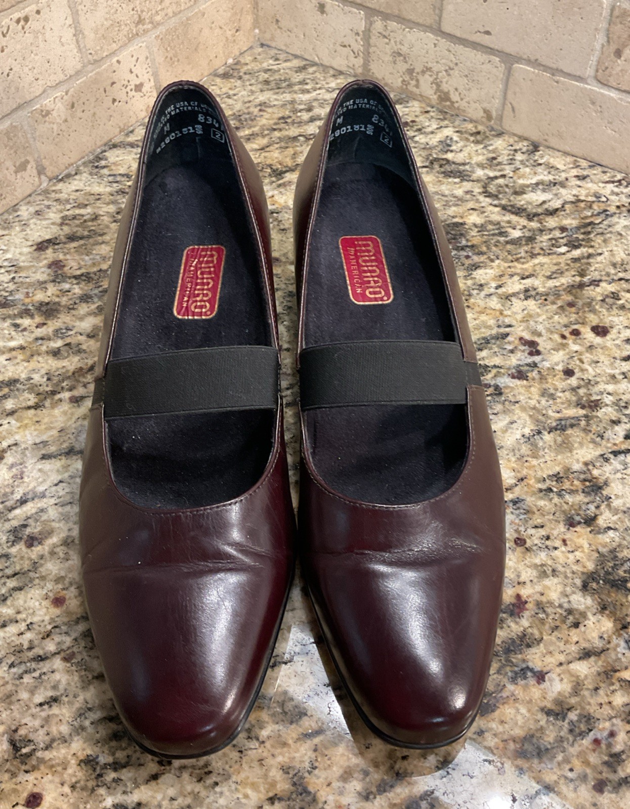 Munro 9 M Brown Black Danielle Leather Mary Jane Block Heels Pumps Shoes