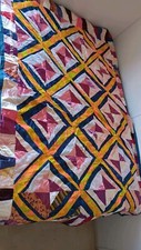 Quilt Twin Size 54"X91" Multicolored Satin  Cotton Diagonal Patch Home Made