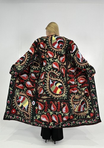 Handmade Upcycled Uzbek Suzani Embroidery Chapan Coat/Robe/Kaftan/Kimono Chopon - Picture 2 of 14