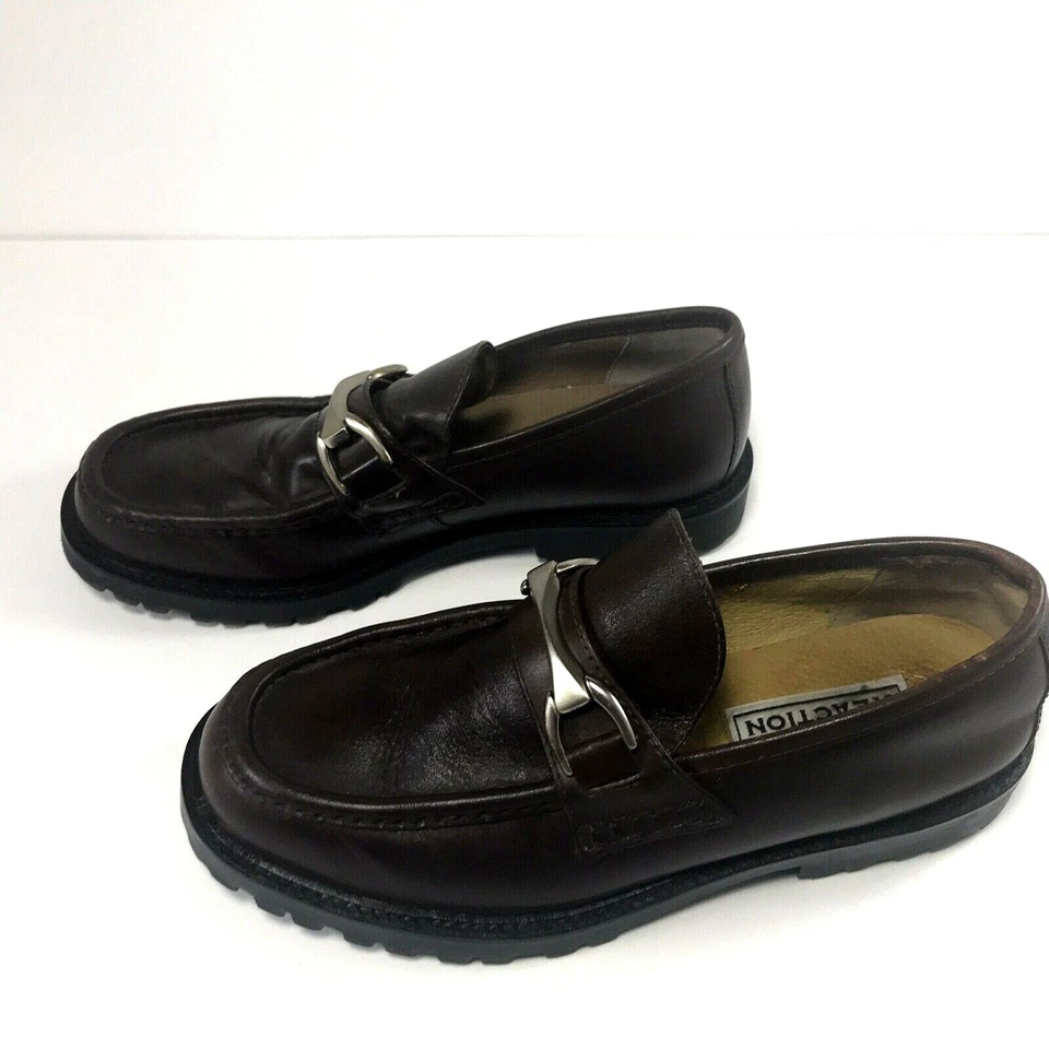 Mocasines Kenneth Cole Reaction de cuero marrón con hebilla plateada para hombre talla 8,5 D Foto 3 de 4