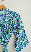 Multigreen Dot Print Cotton Indian Kimono Gown Maxi Dress Bath Robe Kimono Gown