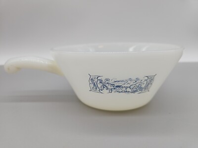 Hazel Atlas Milk Glass Chili Soup Bowl Blue Carriage Scene Both Sides