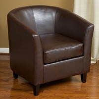 Preston Brown Bonded Leather Barrel Club Chair By Christopher Knight Home on sale Preston Brown Bonded Leather Barrel Club Chair By Christopher Knight Home on sale