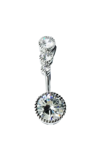 Piercing da ombelico in acciaio inox banana gioiello con zircone bianco - Immagine 2 di 4
