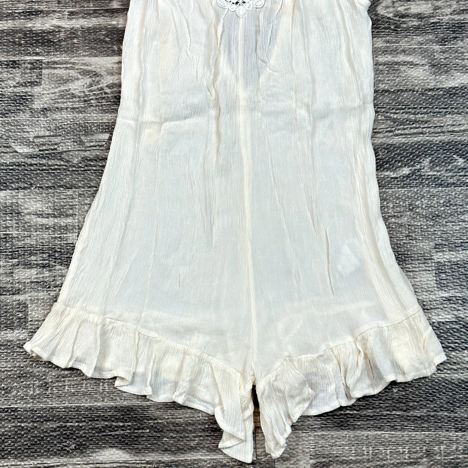 浪漫波西米亚连身裤女式青少年 S 码奶油色蕾丝高领带荷叶边短裤 — 第 3/4 张图片