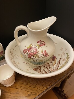 19th C 1800's Antique Brown Westhead Moore & Co. Washstand Set