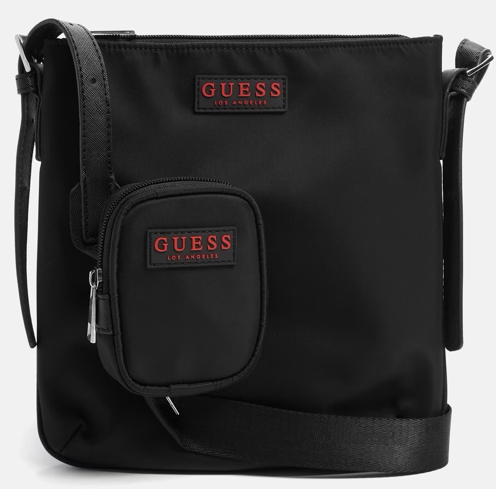 New GUESS Black Red Logo Nylon Travel Crossbody Phone Bag Handbag