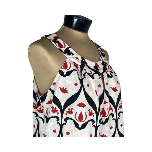 Maurices Womens Sleeveless Beaded Keyhole Top Size L Red Tulip & Geometric Print - Picture 10 of 13