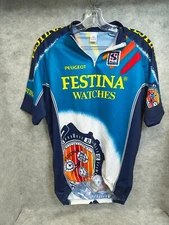 Mens 42 Chest Peugeot Festina Team  cycle jersey Shirt  Blue
