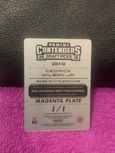 2018 CONTENDERS DRAFT PICKS CEDRICK WILSON JR. #158 RC MAGENTA PLATE AUTO #d 1/1 - Picture 2 of 2